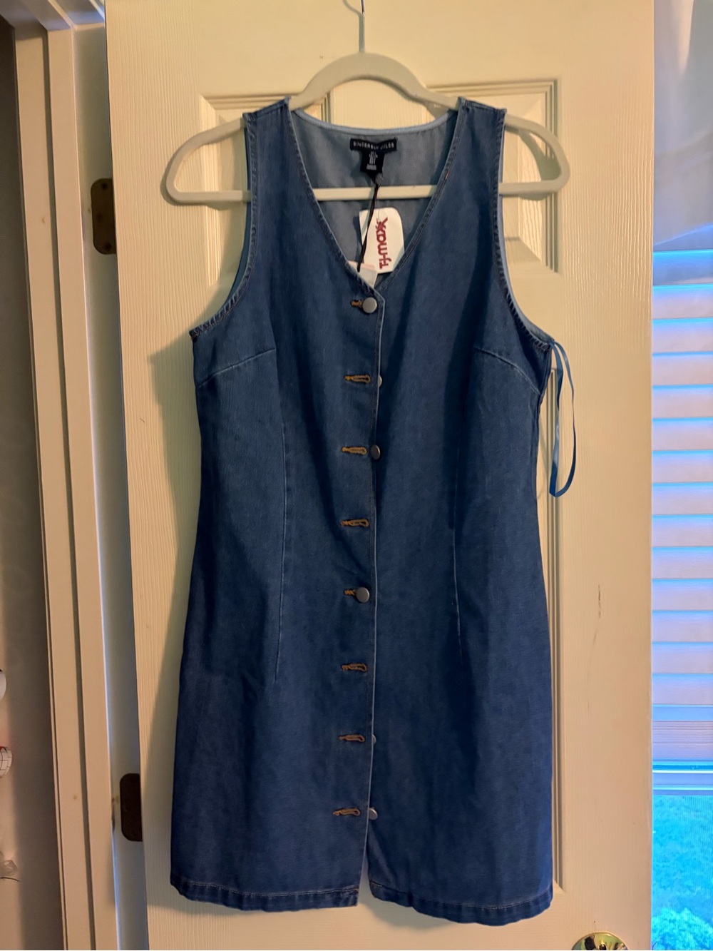 Sincerely Jules Blue Button-Front Denim Shift Dress